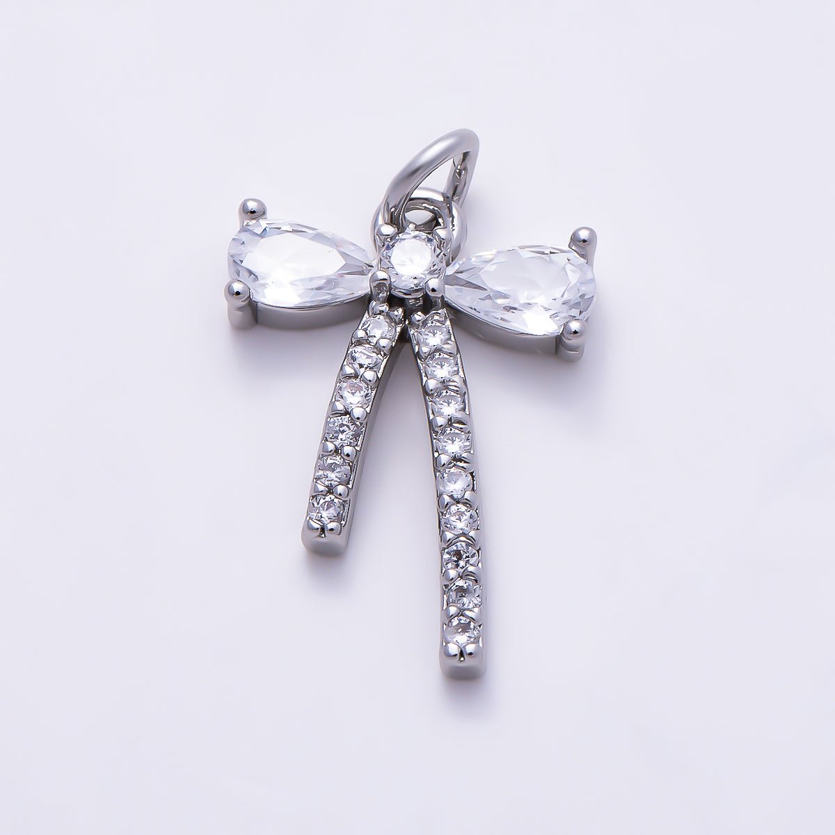 14K Gold Filled 16mm Clear CZ Micro Paved Ribbon Bow Add-On Charm in Gold & Silver | AG510 Charms-01526 - DLUXCA