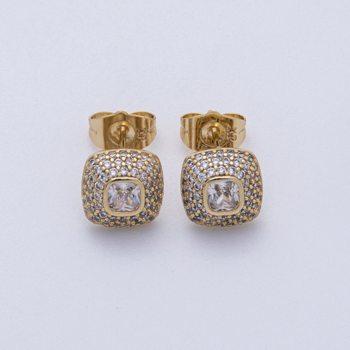 14K Gold Filled 16mm Clear Micro Paved CZ Square Stud Earrings | Earrings - 00034 - DLUXCA