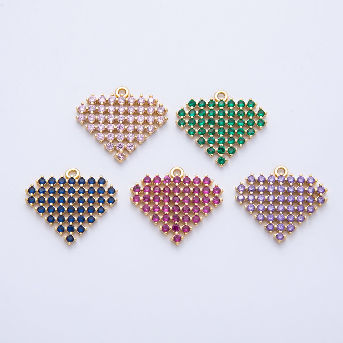 14K Gold Filled 16mm Colorful Micro Paved CZ Heart Geometric Charm | AK214 - AK216 - DLUXCA