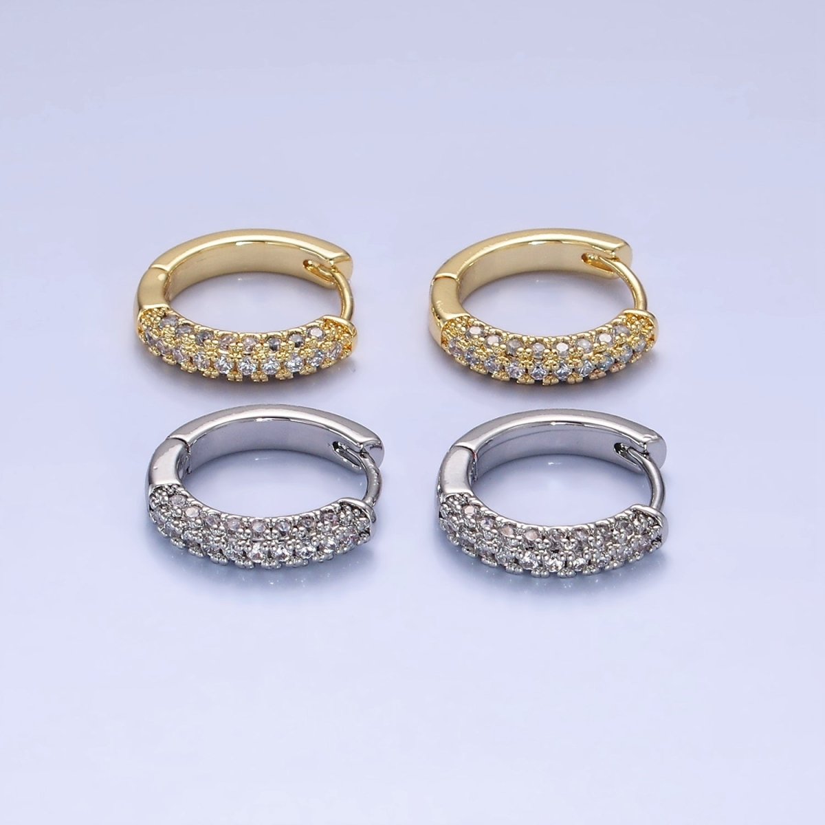14K Gold Filled 16mm Micro Paved CZ Huggie Earrings in Gold & Silver | AE528 AE529 - DLUXCA