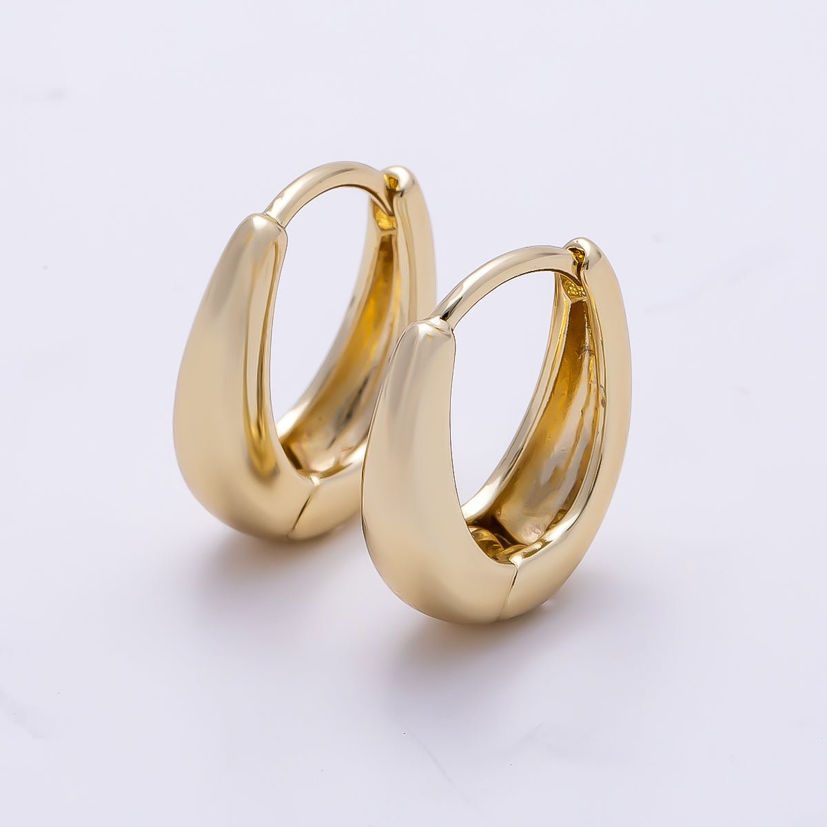 14K Gold Filled 16mm Minimalist Dome U-Shaped Oblong Hoop | Earrings-00698 - DLUXCA