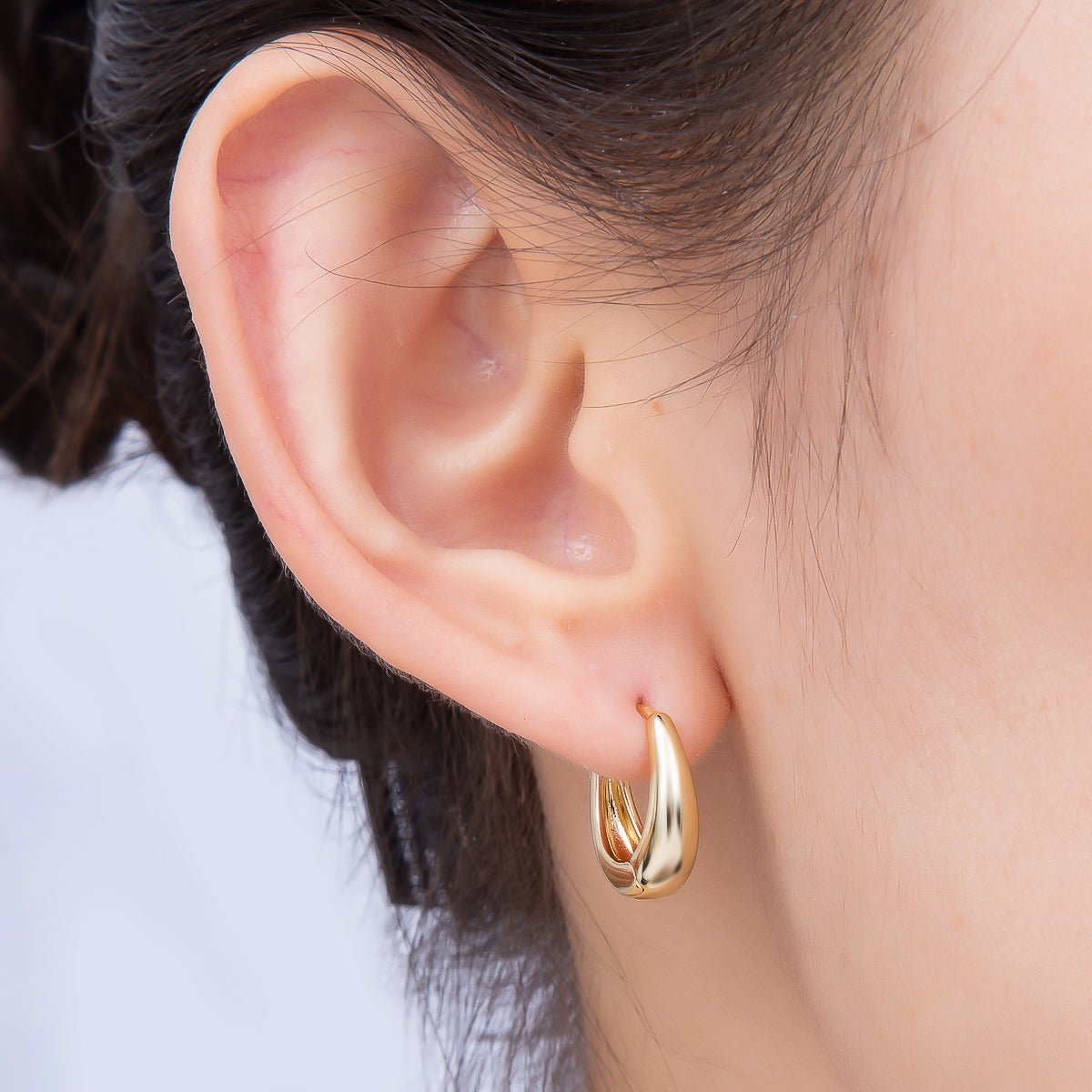 14K Gold Filled 16mm Minimalist Dome U-Shaped Oblong Hoop | Earrings-00698 - DLUXCA