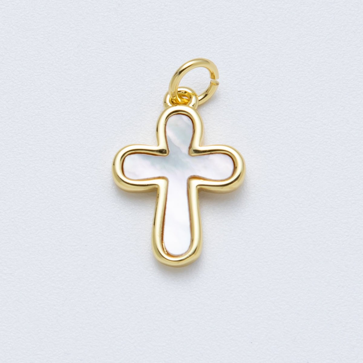 14K Gold Filled 17.2mm Shell Pearl Minimalist Religious Cross Charm | Charms - 00040 - DLUXCA