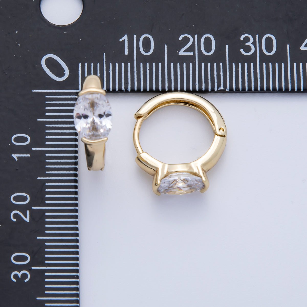 14K Gold Filled 17.3mm Clear CZ Oval Solitaire Cartilage Huggie Earrings | Earrings - 00090 - DLUXCA