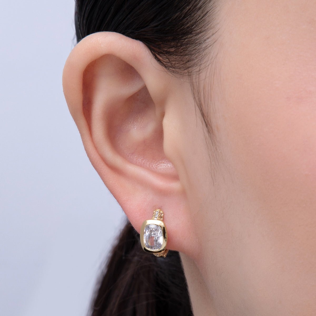 14K Gold Filled 17.5mm Clear CZ Micro Paved Huggie Earrings | Earrings - 00062 - DLUXCA