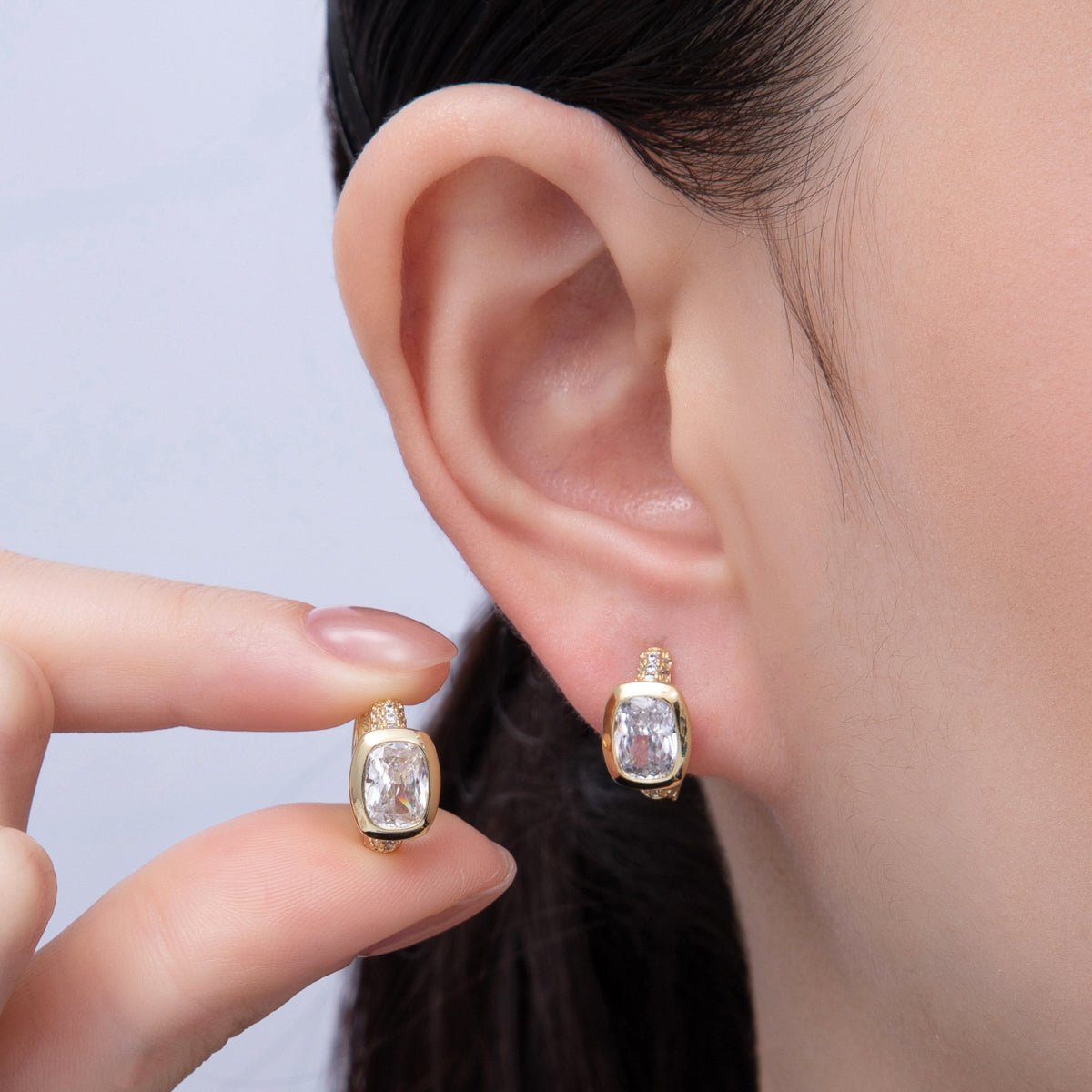 14K Gold Filled 17.5mm Clear CZ Micro Paved Huggie Earrings | Earrings - 00062 - DLUXCA