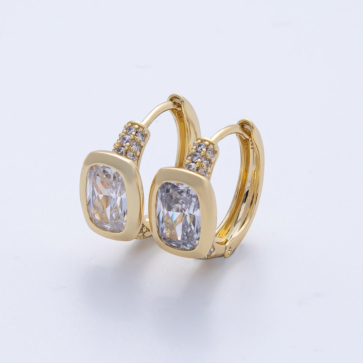 14K Gold Filled 17.5mm Clear CZ Micro Paved Huggie Earrings | Earrings - 00062 - DLUXCA