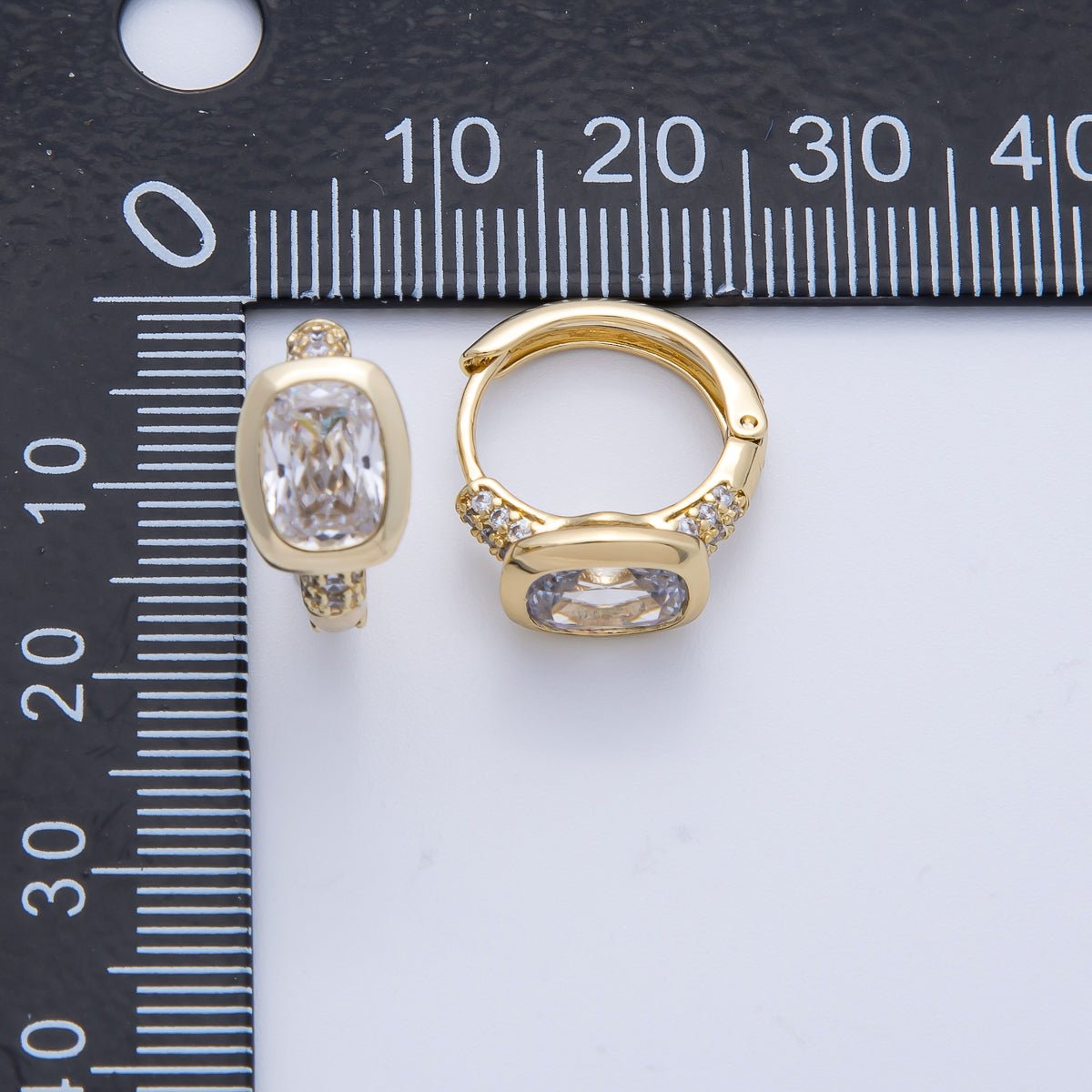 14K Gold Filled 17.5mm Clear CZ Micro Paved Huggie Earrings | Earrings - 00062 - DLUXCA