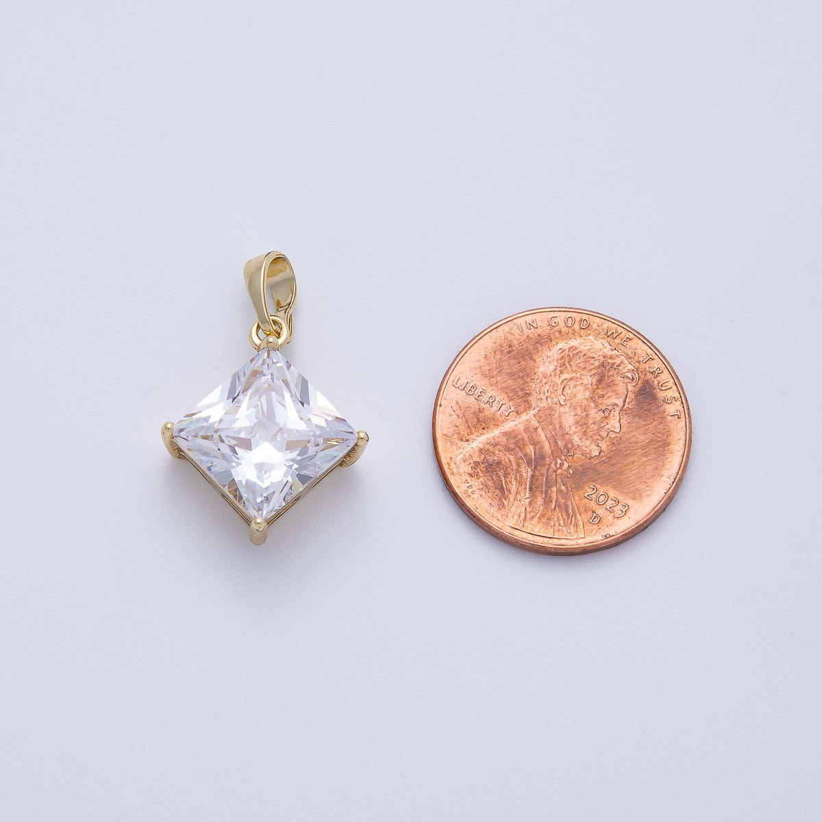 14K Gold Filled 17.5mm Clear CZ Rhombus CZ Solitaire Pendant | Charms - 00084 - DLUXCA