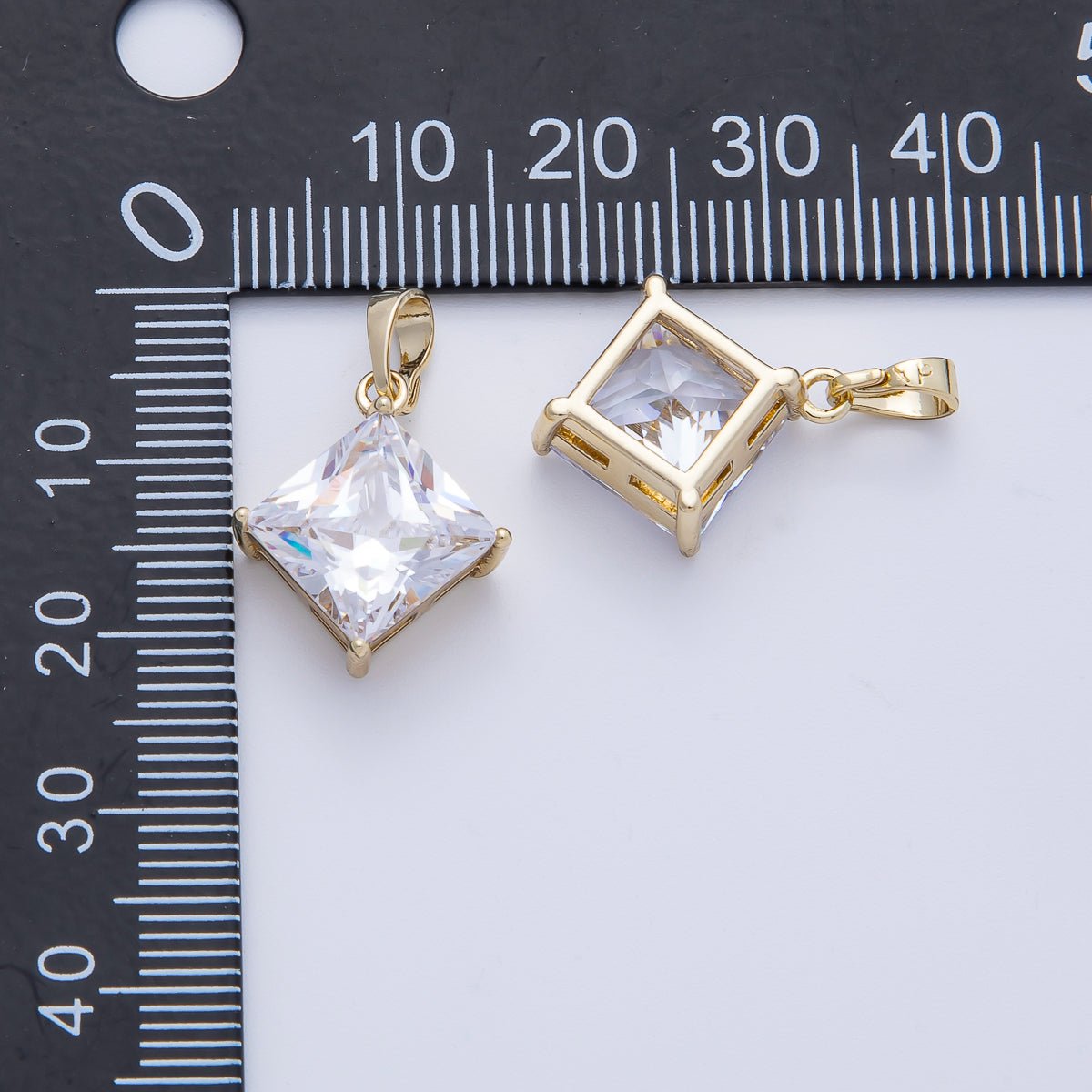 14K Gold Filled 17.5mm Clear CZ Rhombus CZ Solitaire Pendant | Charms - 00084 - DLUXCA