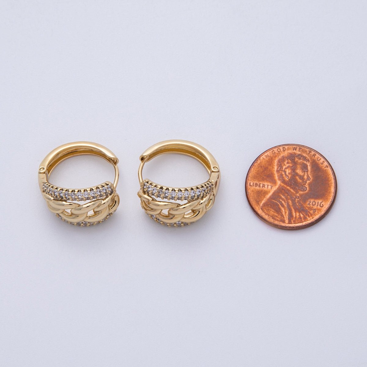 14K Gold Filled 17.5mm Micro Paved CZ Curb Chain Huggie Earrings | Earrings - 00144 - DLUXCA