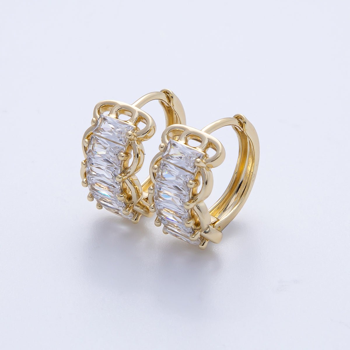 14K Gold Filled 17mm Clear CZ Baguette Rounded Huggie Earrings | EARRINGS - 00087 - DLUXCA