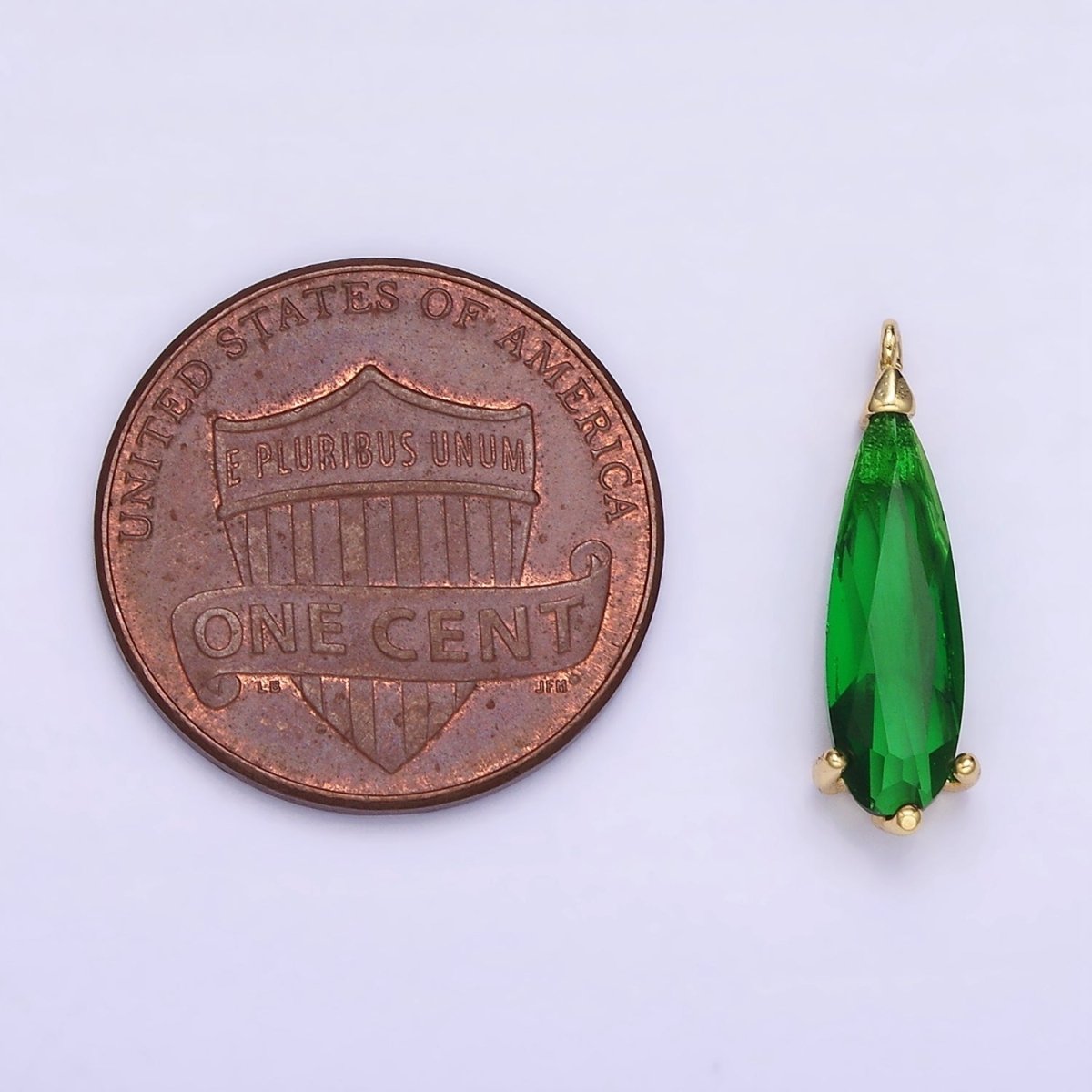 14K Gold Filled 17mm Green CZ Teardrop Charm | C520 - DLUXCA