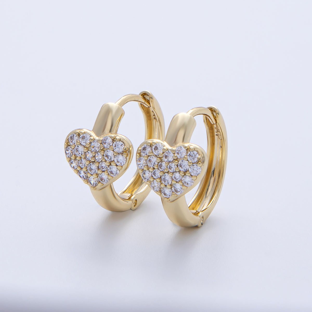 14K Gold Filled 17mm Micro Paved CZ Heart Cartilage Huggie Earrings | Earrings - 00066 - DLUXCA