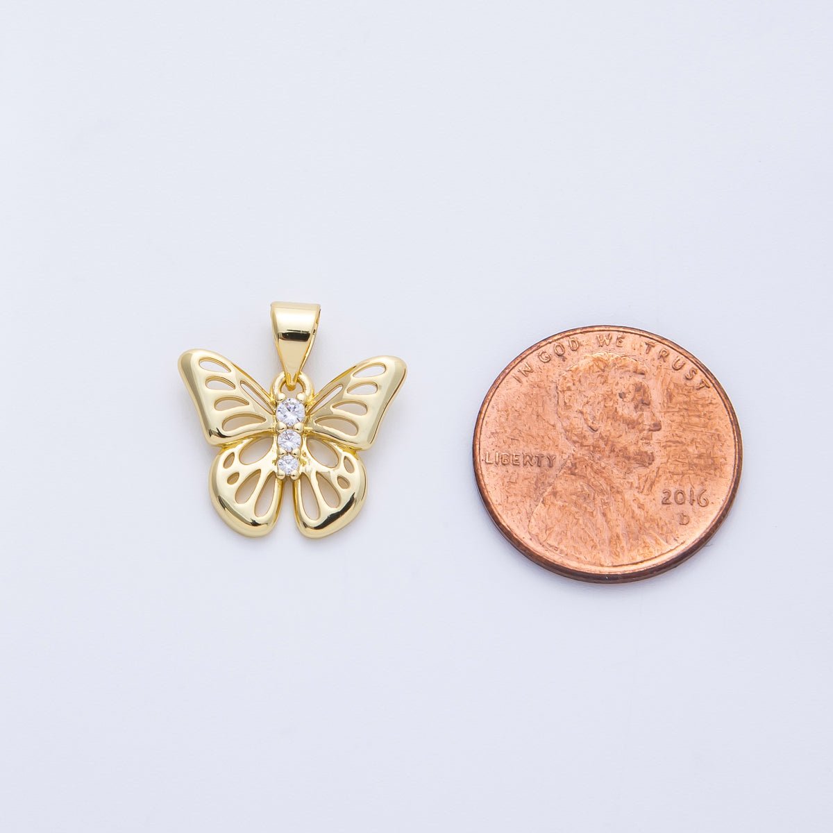 14K Gold Filled 17mm Micro Paved CZ Open Butterfly Insect Pendant | Charms - 00365 - DLUXCA