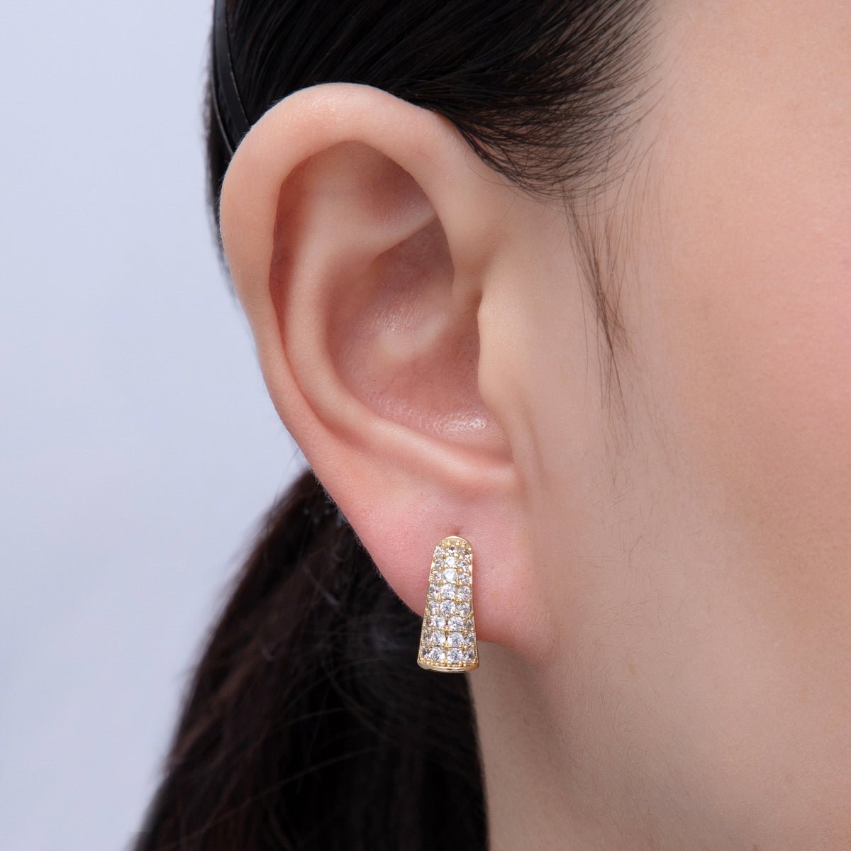 14K Gold Filled 17mm Micro Paved CZ Tube Huggie Earrings | Earrings - 00071 - DLUXCA