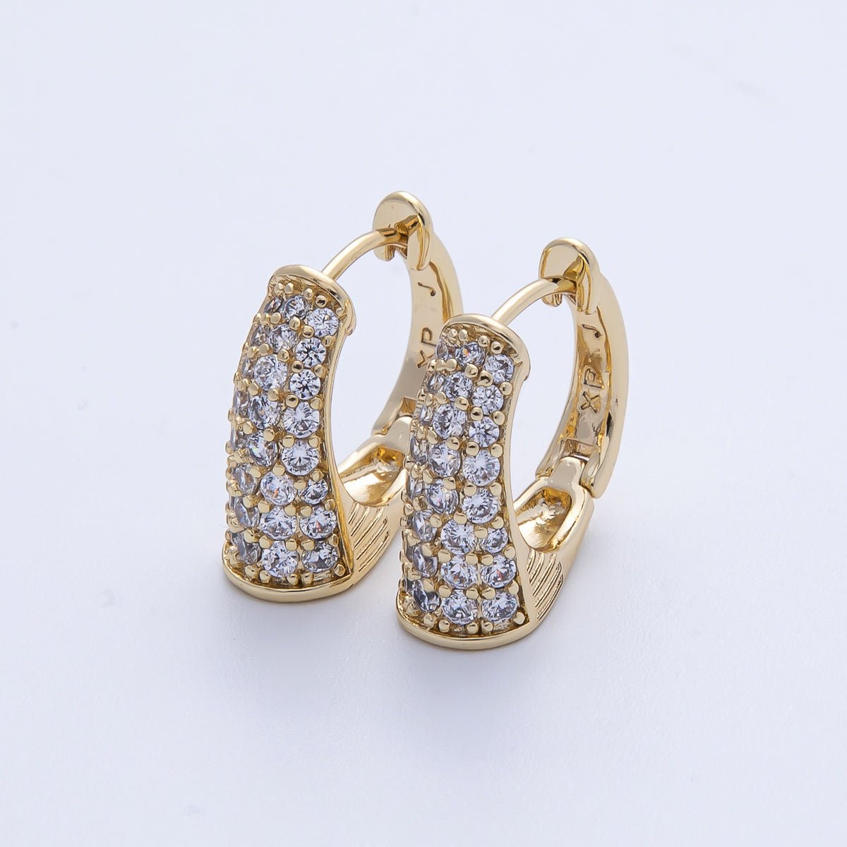 14K Gold Filled 17mm Micro Paved CZ Tube Huggie Earrings | Earrings - 00071 - DLUXCA