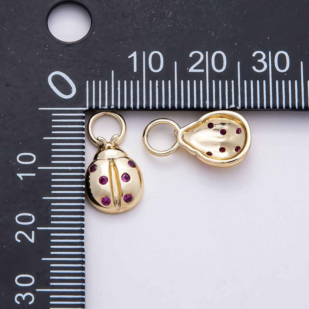 14K Gold Filled 17mm Pink CZ Ladybug Animal Charm | Charms - 00747 - DLUXCA
