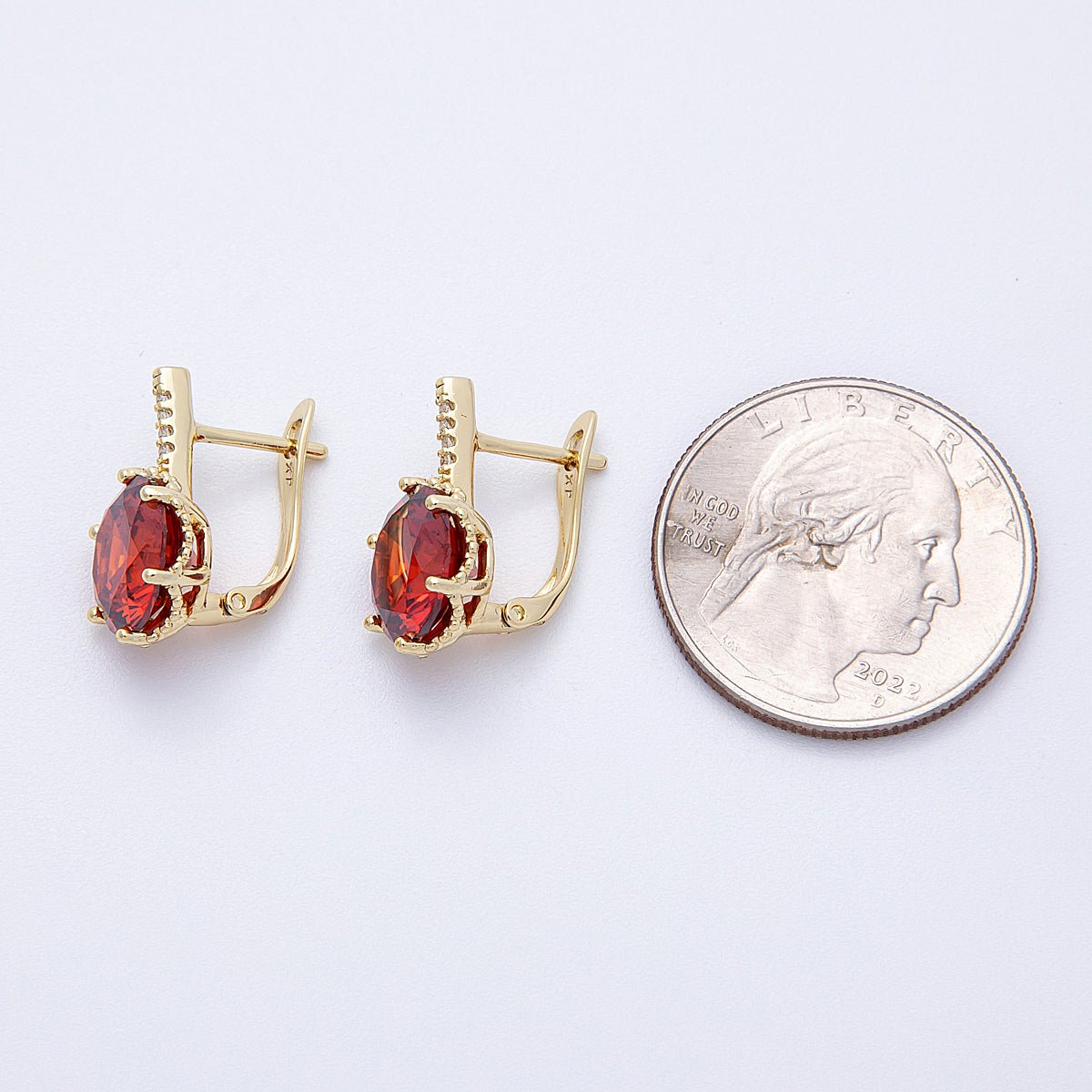 14K Gold Filled 18.5mm Red CZ Micro Paved CZ English Lock Hoop Earrings | Earrings - 00176 - DLUXCA