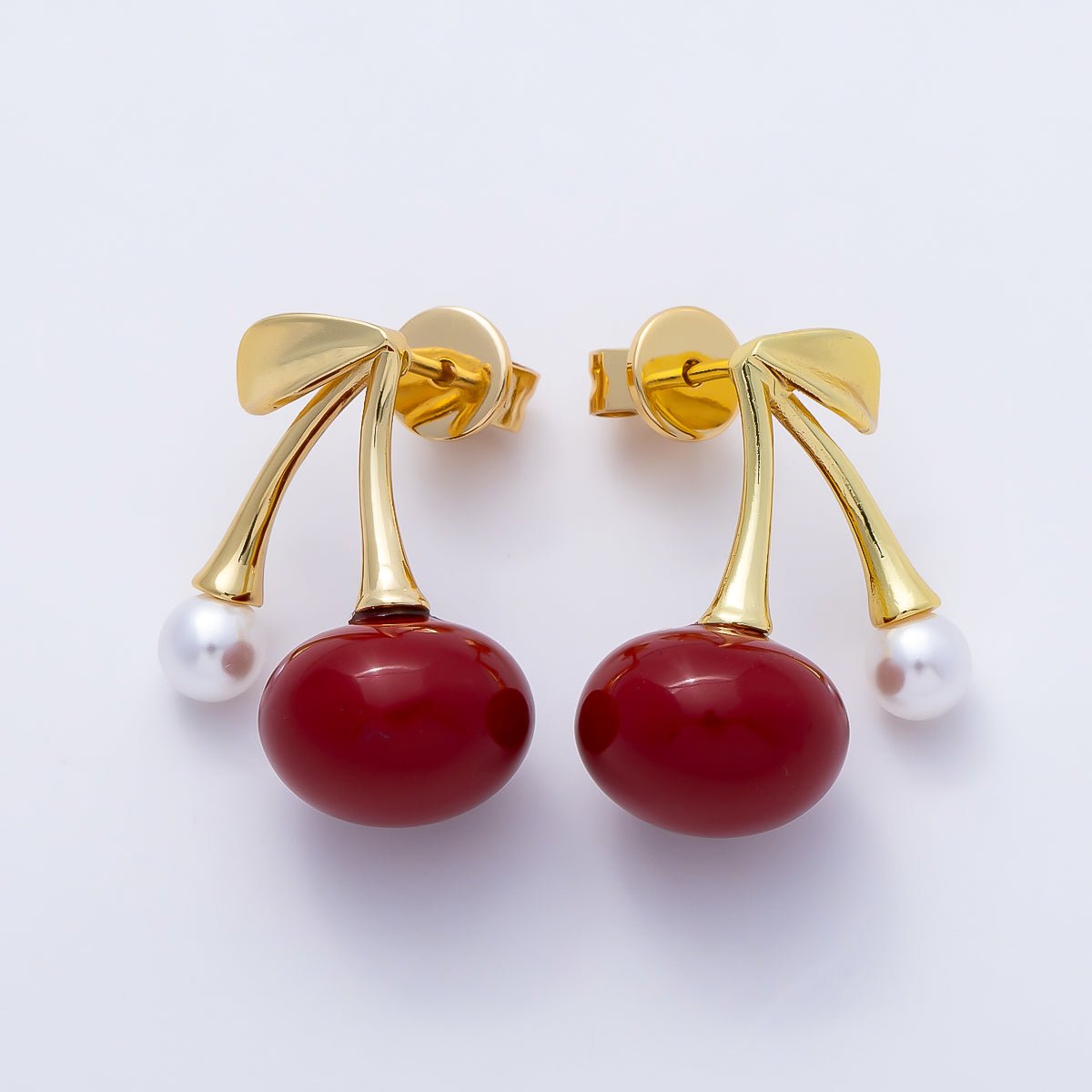 14K Gold Filled 18.5mm Shell Pearl Cherry Stud | Earrings-00645 - DLUXCA