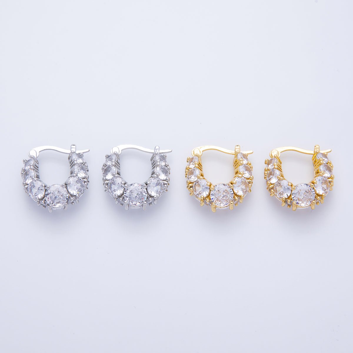 14K Gold Filled 18.8mm Clear CZ Gradient Latch Hoop Earrings in Gold & Silver | EARRINGS - 00004 - 00005 - DLUXCA