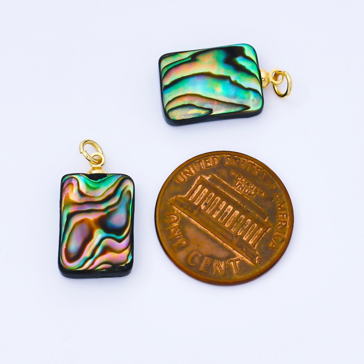 14K Gold Filled 18mm Abalone Pearl Gemstone Rectangle Tag Charm | AF584 - DLUXCA