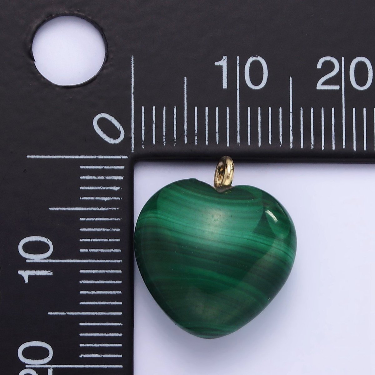 14K Gold Filled 18mm Malachite Gemstone Puffed Heart Drop Pendant | AC1368 - DLUXCA