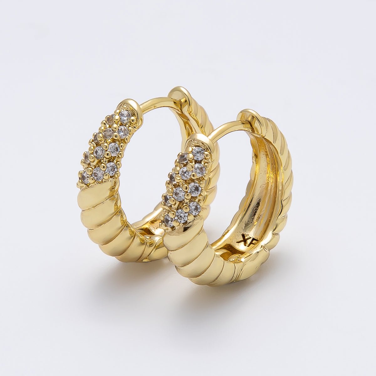 14K Gold Filled 18mm Micro Paved CZ Croissant Huggie Earrings | Earrings - 00264 - DLUXCA