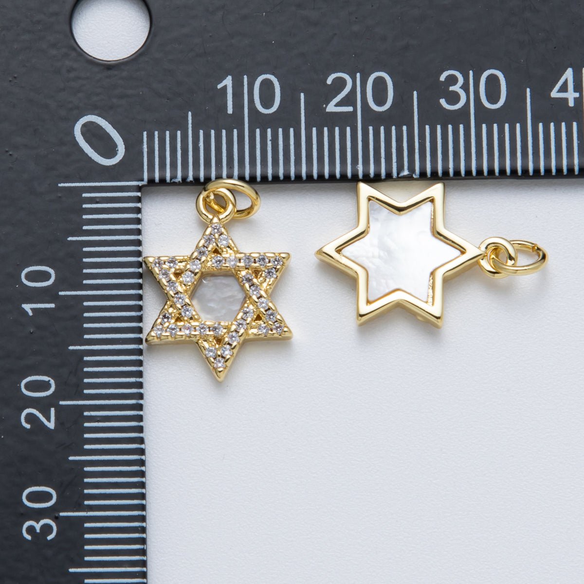 14K Gold Filled 18mm Star of David Shell Pearl Micro Paved CZ Religious Charm | Charms - 00018 - DLUXCA