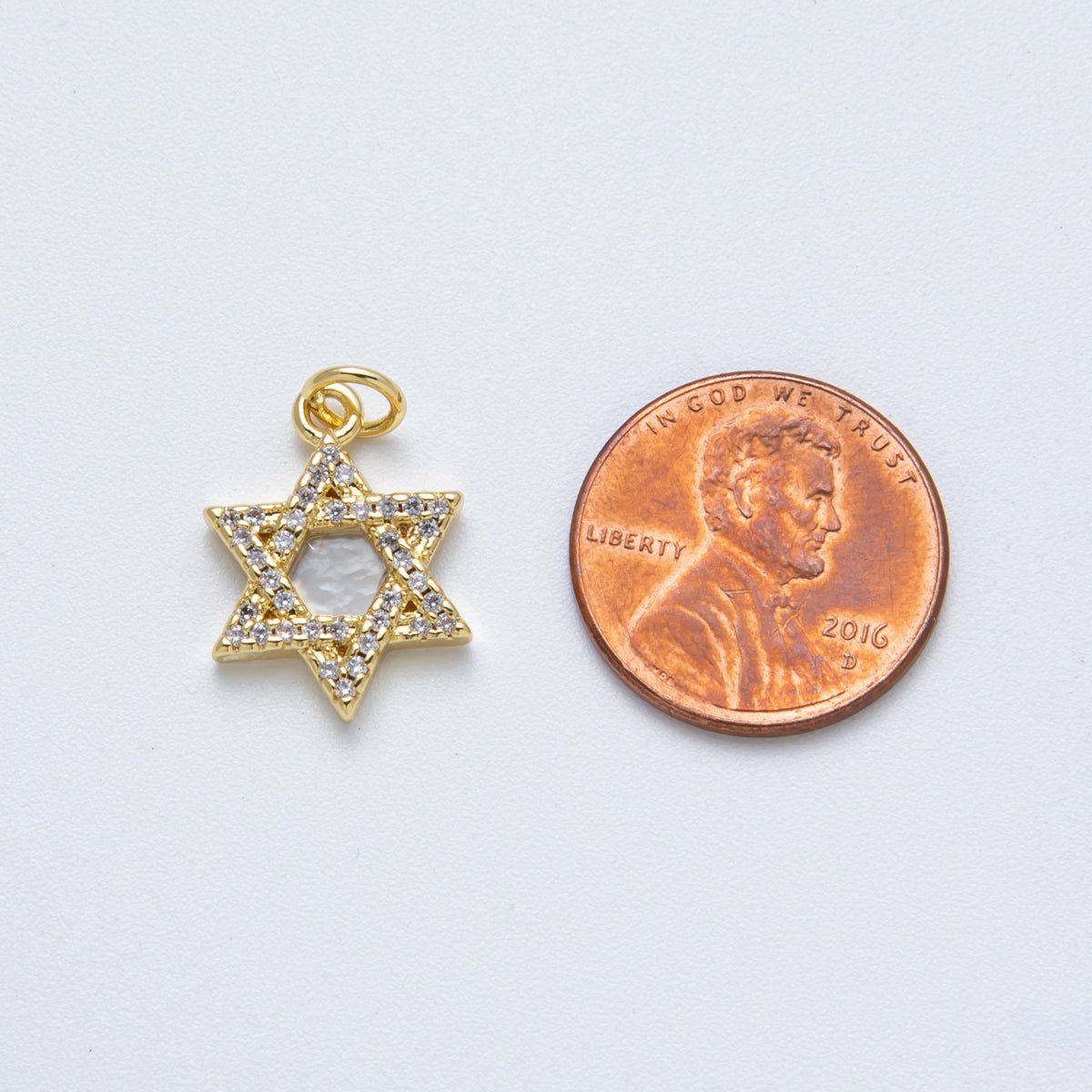 14K Gold Filled 18mm Star of David Shell Pearl Micro Paved CZ Religious Charm | Charms - 00018 - DLUXCA