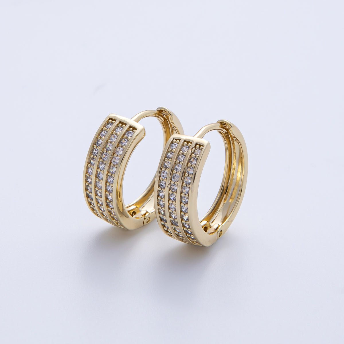 14K Gold Filled 18mm Triple Micro Paved CZ Huggie Earrings | Earrings - 00091 - DLUXCA