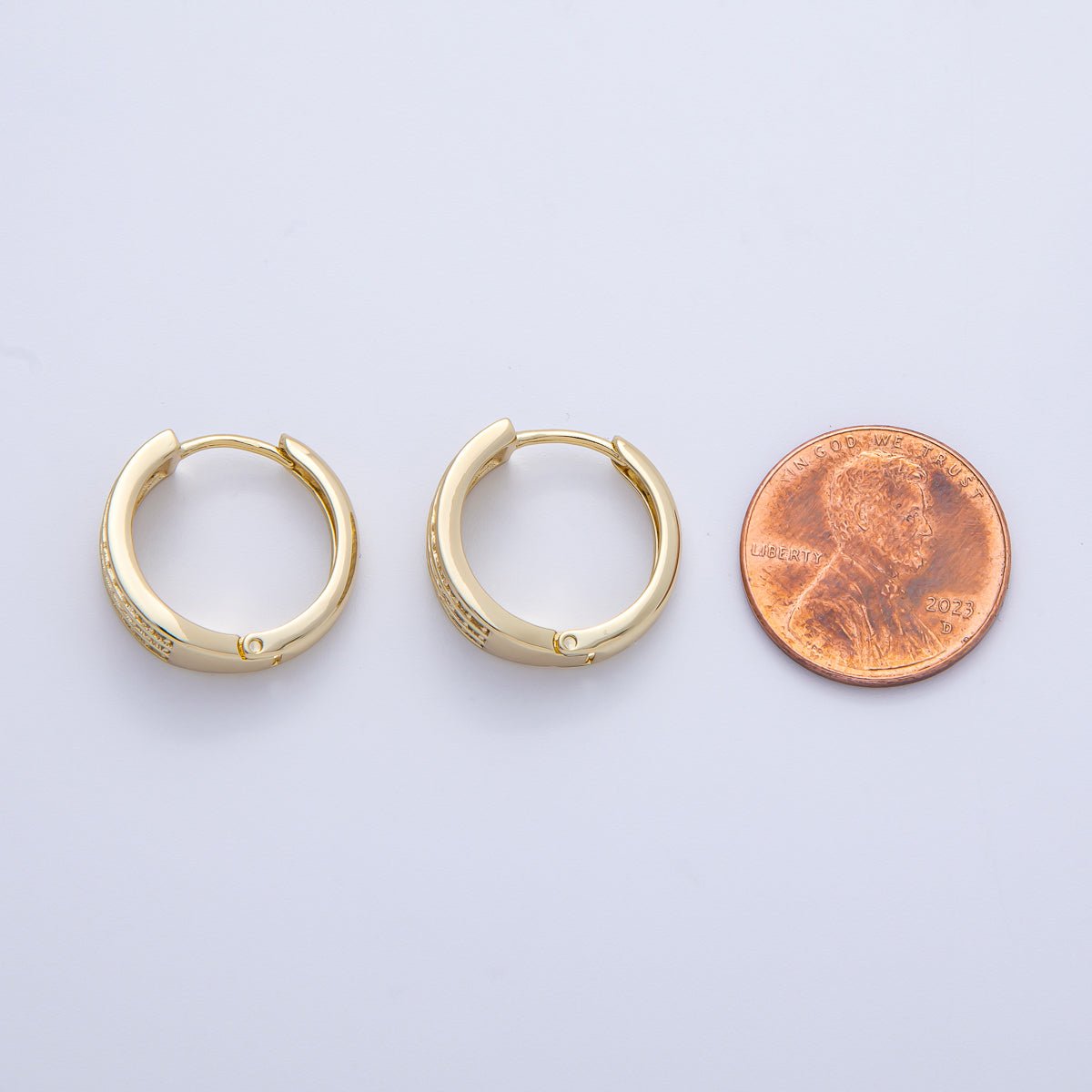 14K Gold Filled 18mm Triple Micro Paved CZ Huggie Earrings | Earrings - 00091 - DLUXCA
