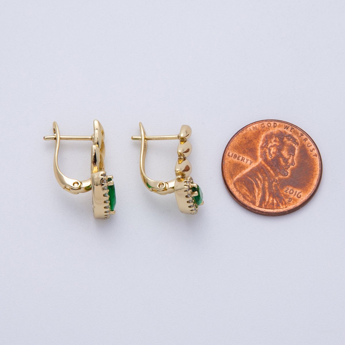 14K Gold Filled 19.3mm Black, Green, Clear Marquise Micro Paved CZ Teardrop English Lock Hoop Earrings | Earrings - 00076 Earrings - 00077 Earrings - 00089 - DLUXCA