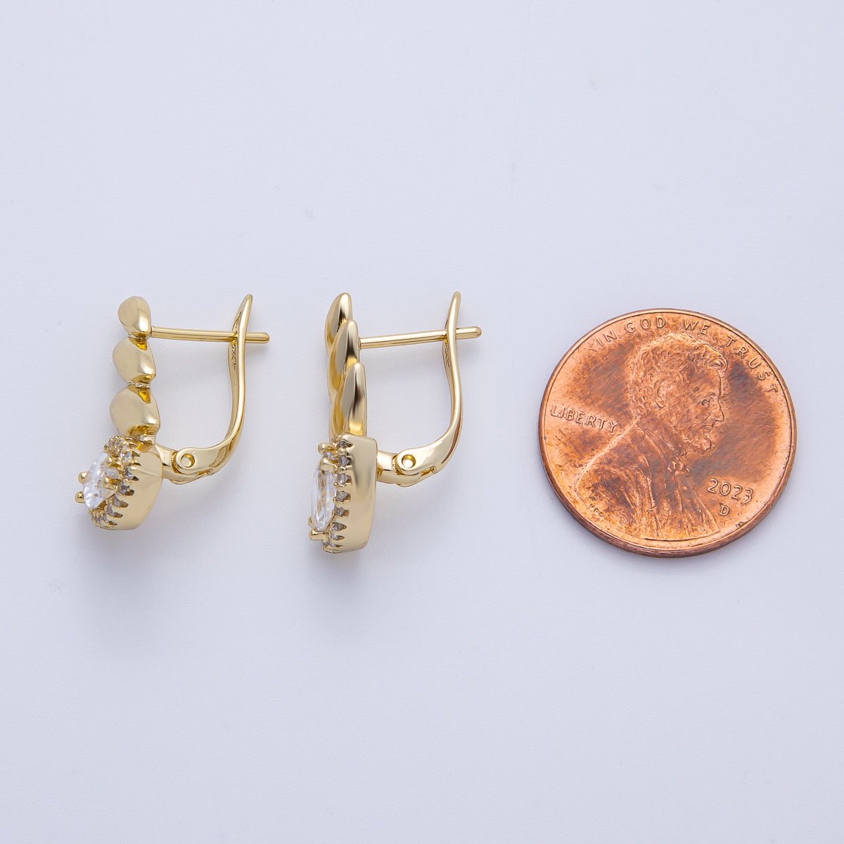 14K Gold Filled 19.3mm Black, Green, Clear Marquise Micro Paved CZ Teardrop English Lock Hoop Earrings | Earrings - 00076 Earrings - 00077 Earrings - 00089 - DLUXCA