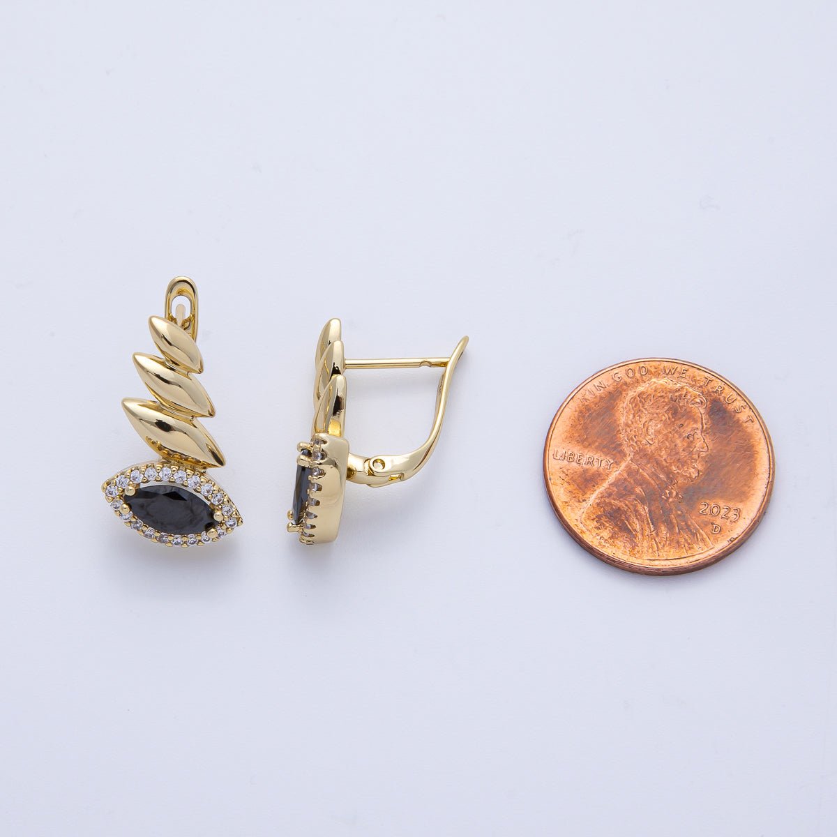 14K Gold Filled 19.3mm Black, Green, Clear Marquise Micro Paved CZ Teardrop English Lock Hoop Earrings | Earrings - 00076 Earrings - 00077 Earrings - 00089 - DLUXCA