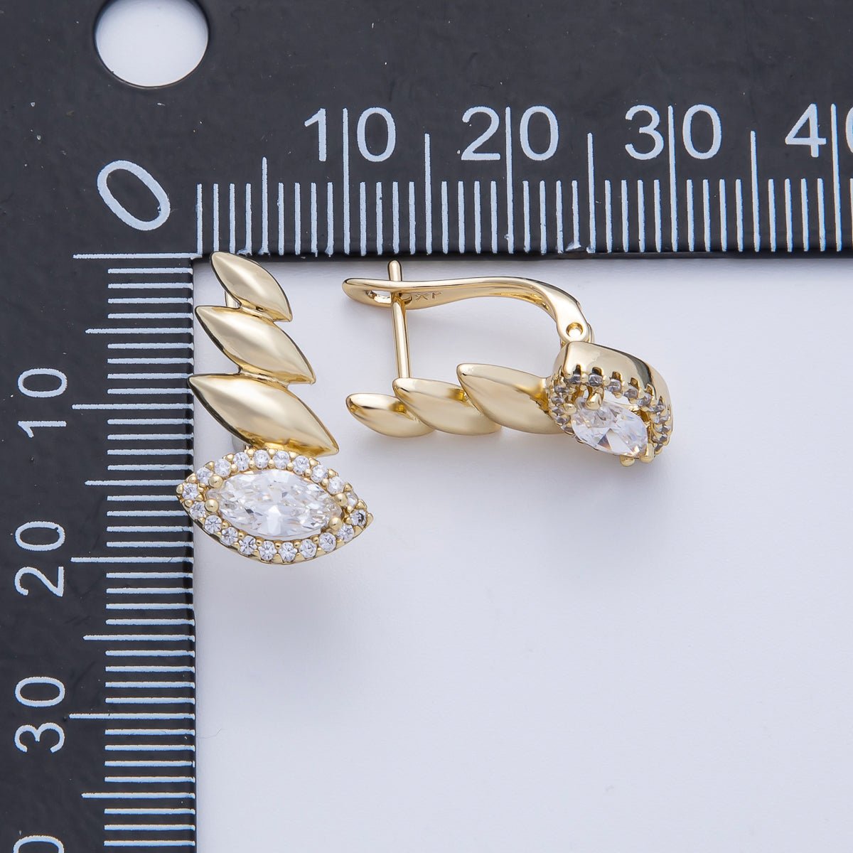 14K Gold Filled 19.3mm Black, Green, Clear Marquise Micro Paved CZ Teardrop English Lock Hoop Earrings | Earrings - 00076 Earrings - 00077 Earrings - 00089 - DLUXCA