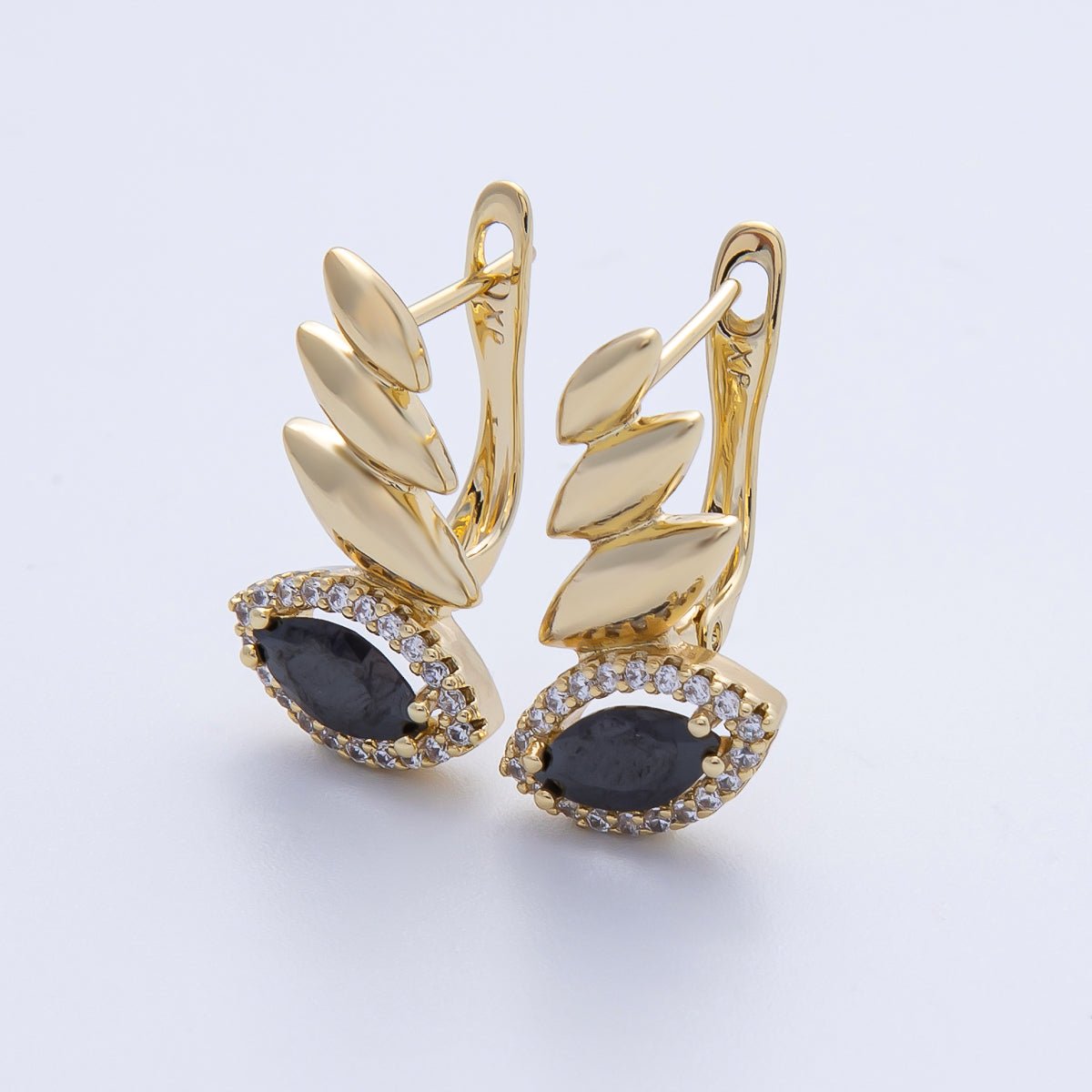 14K Gold Filled 19.3mm Black, Green, Clear Marquise Micro Paved CZ Teardrop English Lock Hoop Earrings | Earrings - 00076 Earrings - 00077 Earrings - 00089 - DLUXCA