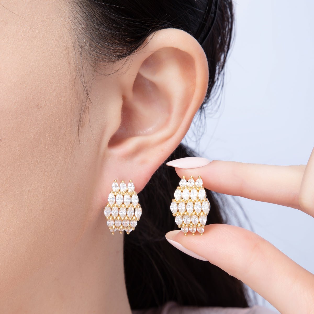 14K Gold Filled 19.3mm Clear CZ Marquise Hoop Earrings in Gold & Silver | EARRINGS - 00010 - 00011 - DLUXCA