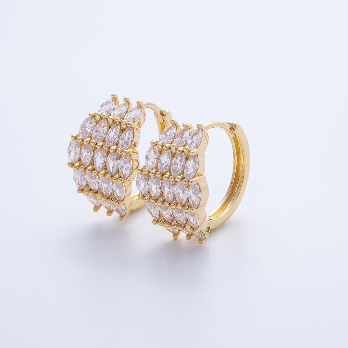 14K Gold Filled 19.3mm Clear CZ Marquise Hoop Earrings in Gold & Silver | EARRINGS - 00010 - 00011 - DLUXCA