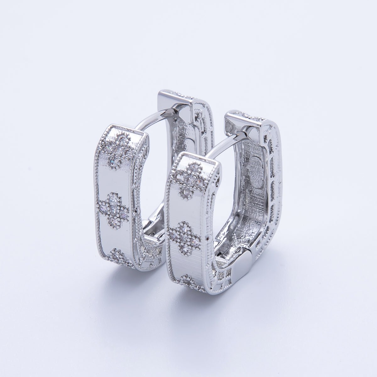 14K Gold Filled 19.5mm Flower CZ Square Hoop Earrings in Gold & Silver | Earr - 00017 Earr - 00018 - DLUXCA