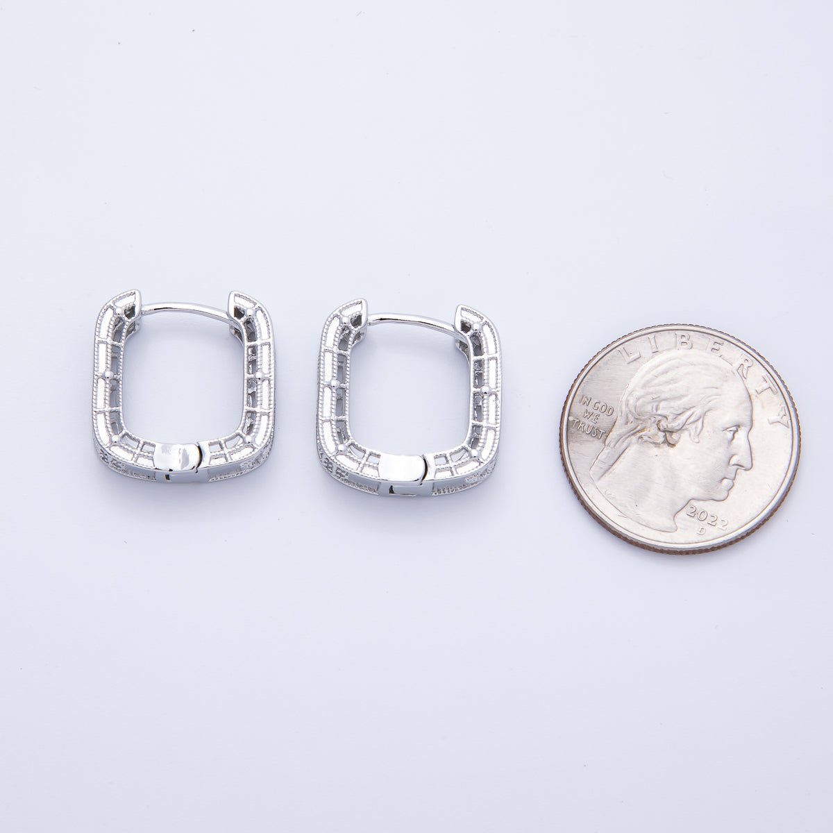 14K Gold Filled 19.5mm Flower CZ Square Hoop Earrings in Gold & Silver | Earr - 00017 Earr - 00018 - DLUXCA