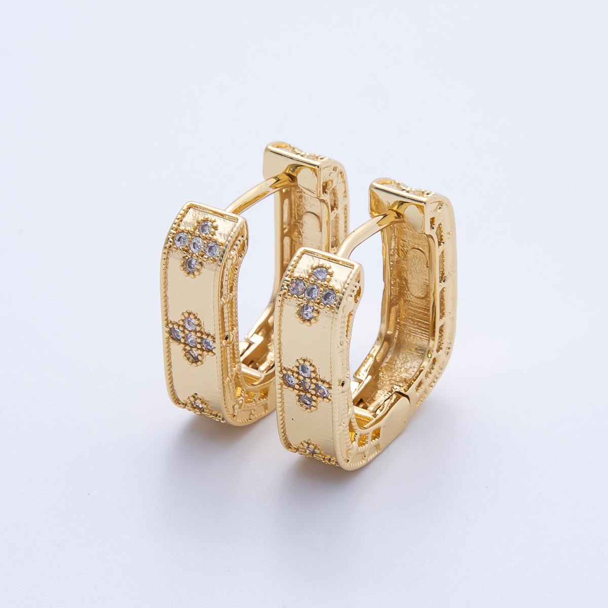 14K Gold Filled 19.5mm Flower CZ Square Hoop Earrings in Gold & Silver | Earr - 00017 Earr - 00018 - DLUXCA