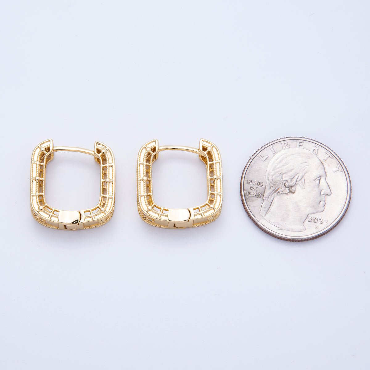 14K Gold Filled 19.5mm Flower CZ Square Hoop Earrings in Gold & Silver | Earr - 00017 Earr - 00018 - DLUXCA