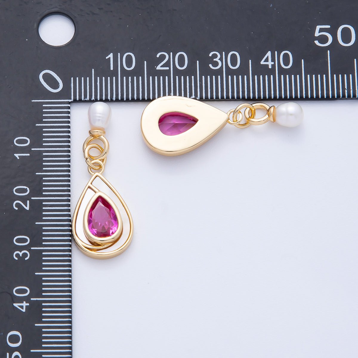 14K Gold Filled 19.5mm Pink, Green CZ Shell Pearl Drop Findings | Findings - 400002 - DLUXCA