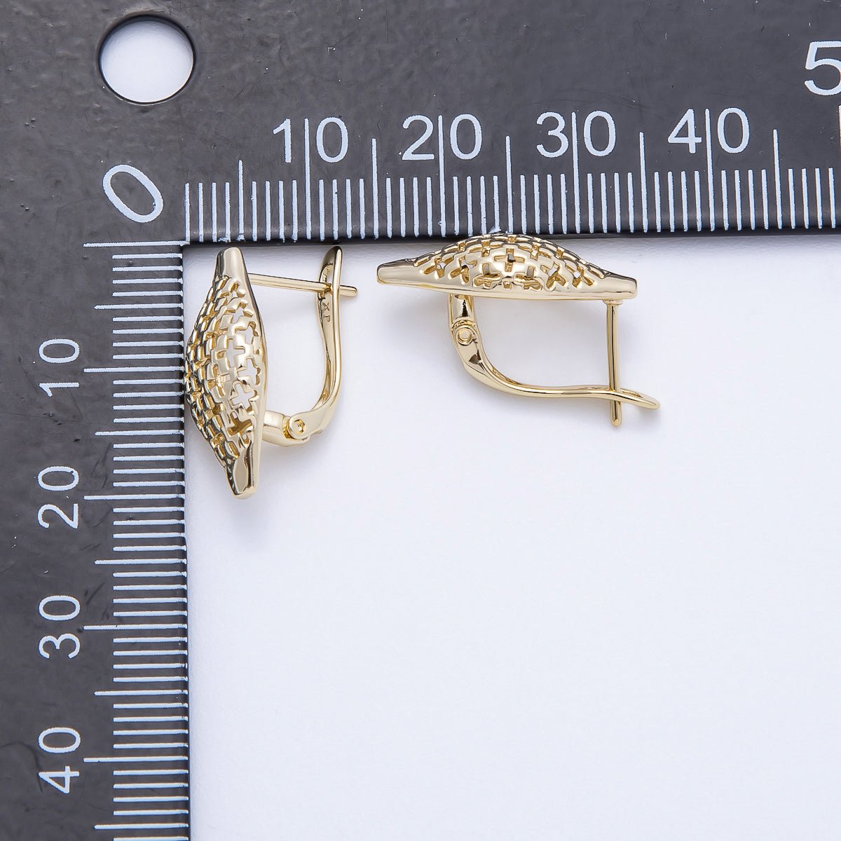 14K Gold Filled 19mm Hollow Filigree Lattice Huggie Hoop Earrings | Earrings - 00357 - DLUXCA