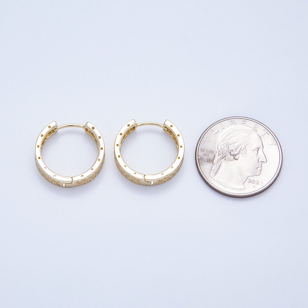 14K Gold Filled 19mm Hollow Filigree Open Huggie Hoop Earrings | Earrings - 00358 - DLUXCA