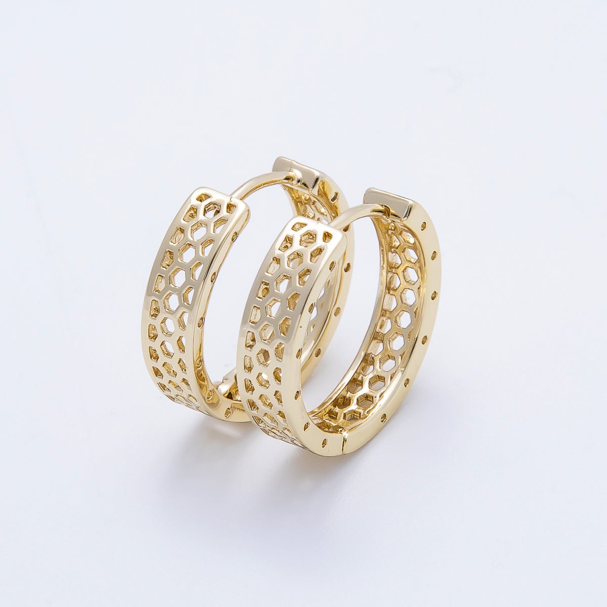 14K Gold Filled 19mm Hollow Filigree Open Huggie Hoop Earrings | Earrings - 00358 - DLUXCA