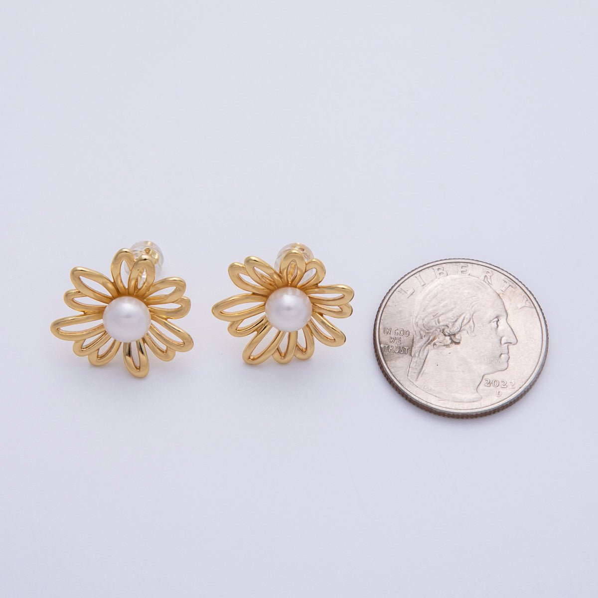 14K Gold Filled 19mm Shell Pearl Open Flower Stud Earrings | Earrings - 00052 - DLUXCA