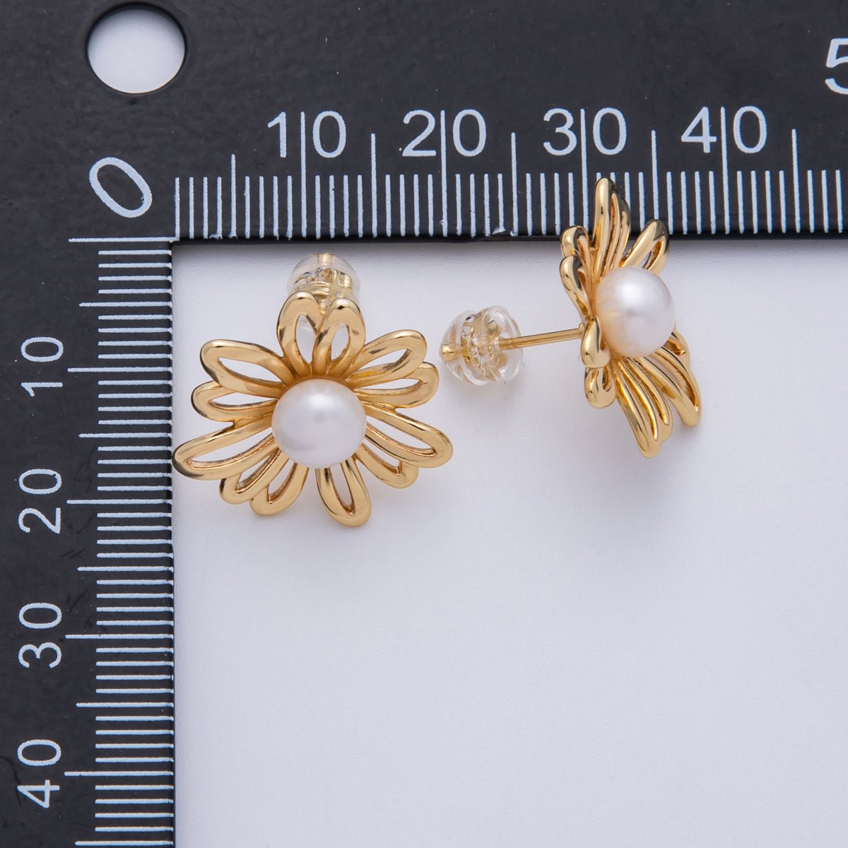 14K Gold Filled 19mm Shell Pearl Open Flower Stud Earrings | Earrings - 00052 - DLUXCA