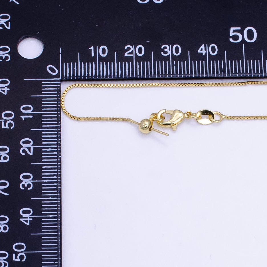 14K Gold Filled 1mm Dainty Box Chain 19 Inch Layering Adjustable Slider Necklace | WA - 707 - DLUXCA